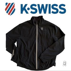 K-SWISS Black Zip-Up Lightweight Vented Reflection Tape Jacket, Size Men’s Large